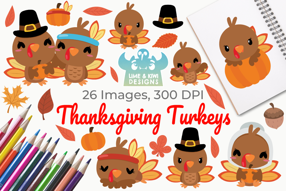 Thanksgiving Turkeys Clipart, Instant Download Vector Art example image 1