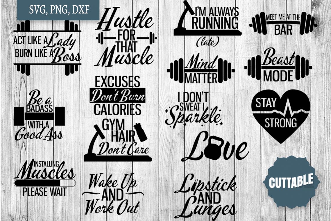 Gym quote SVG bundle, Fitness cut files, fitness svg quotes example image 1