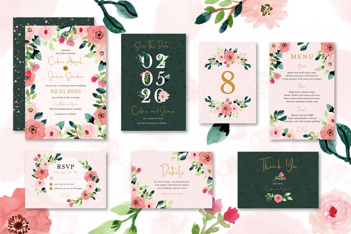 Sweet Floral Wedding Invitation Set example image 1