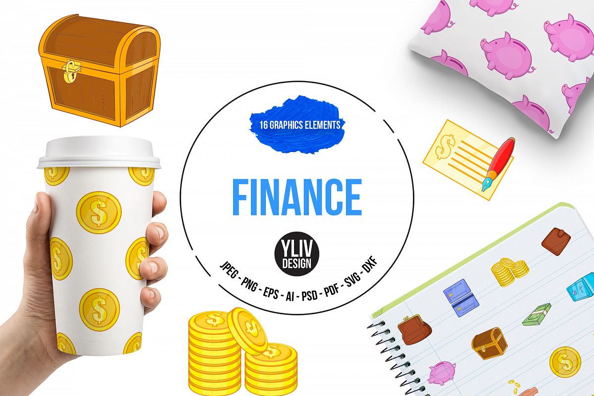 Finance icons set, cartoon style example image 1