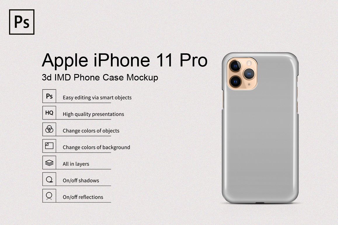 Apple iPhone 11 Pro 3d IMD Phone Case Mockup Back View example image 1