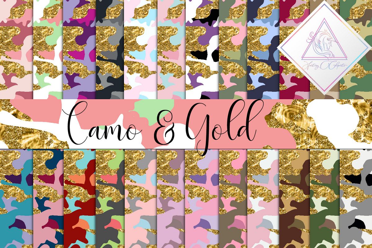 Camo & Gold Glitter Digital Paper example image 1