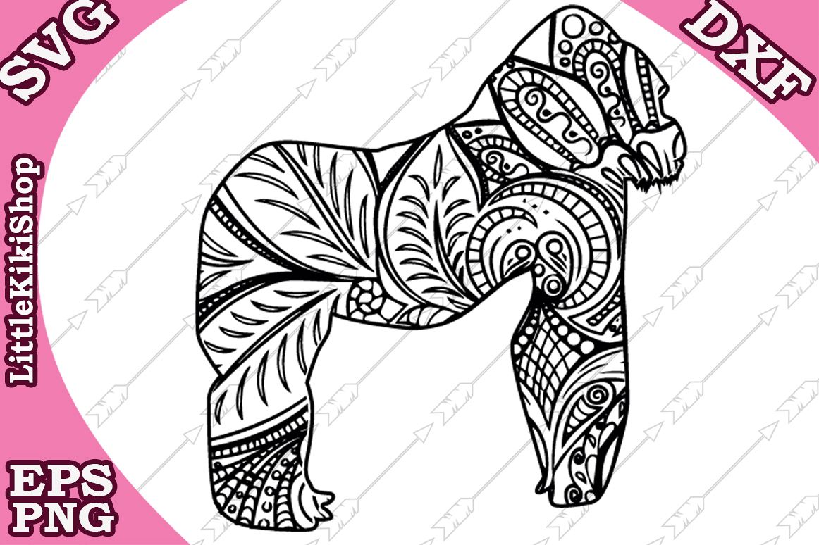 Gorilla Svg Mandala Gorilla SvgZentangle Svg,safari Svg example image 1