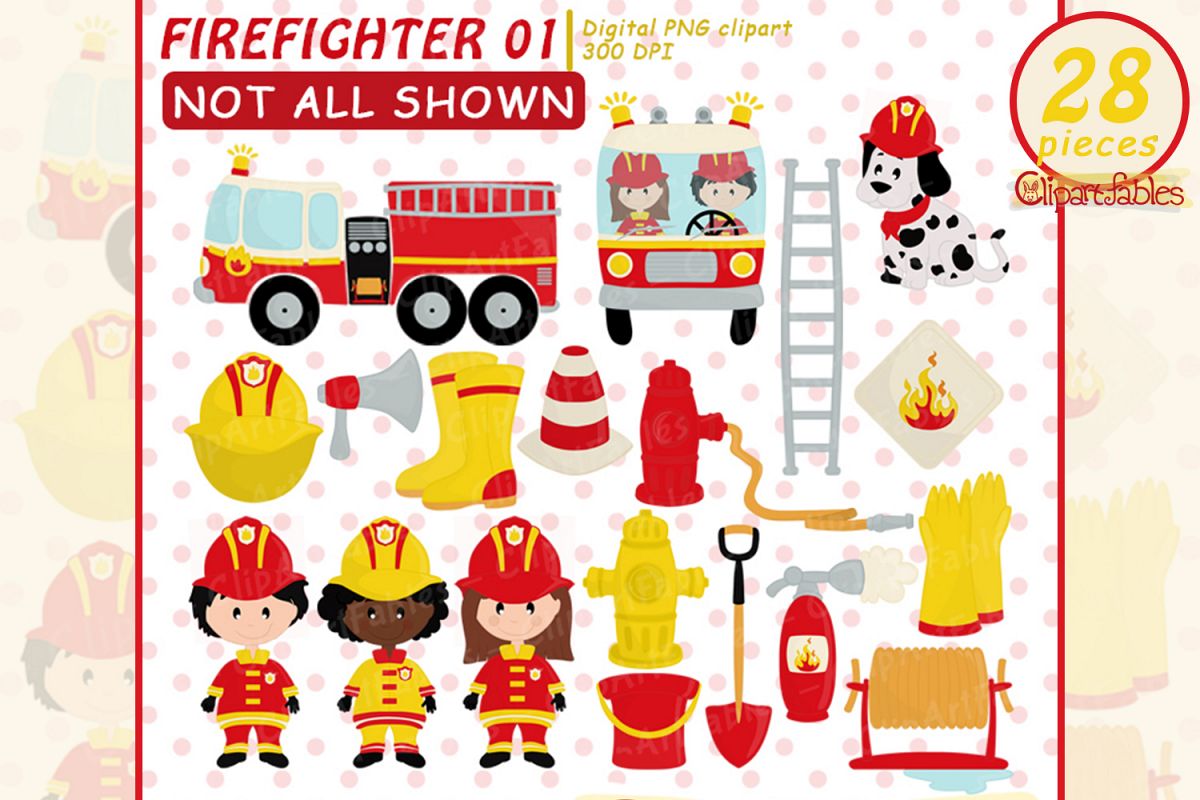 FIREFIGHTER clip art, Fire truck clip art - INSTANT download example image 1