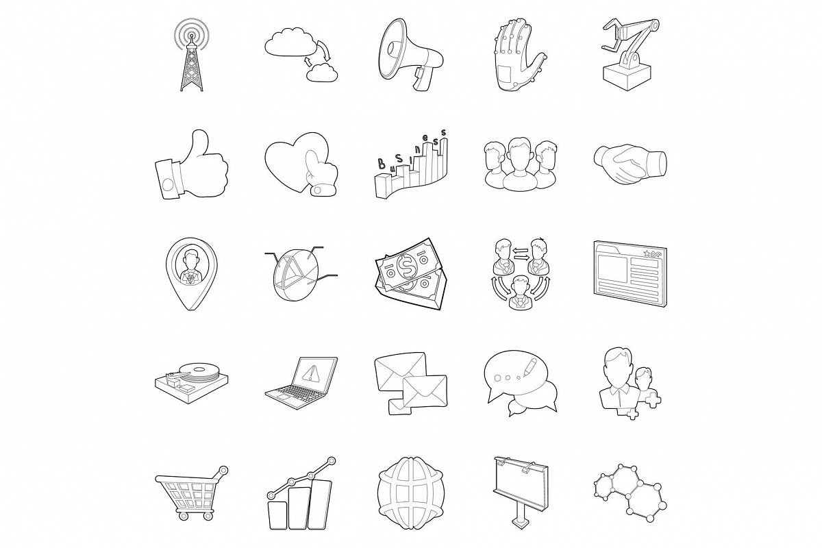 Business scope icons set, outline style example image 1