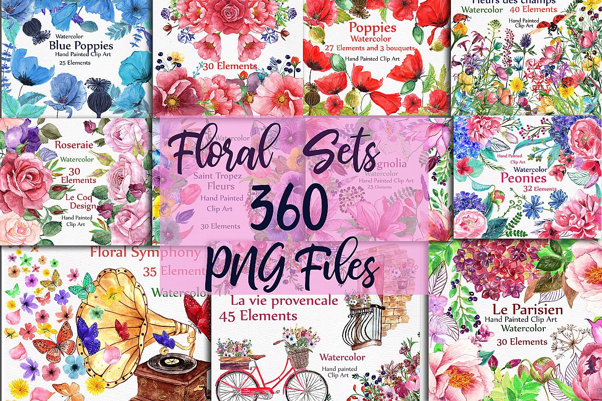 BUNDLE Watercolor floral elements example image 1