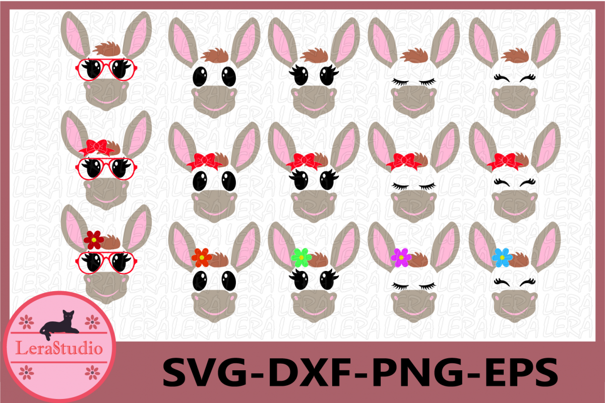 Donkey Face SVG, Animal face svg, Donkey Eyelashes Face example image 1