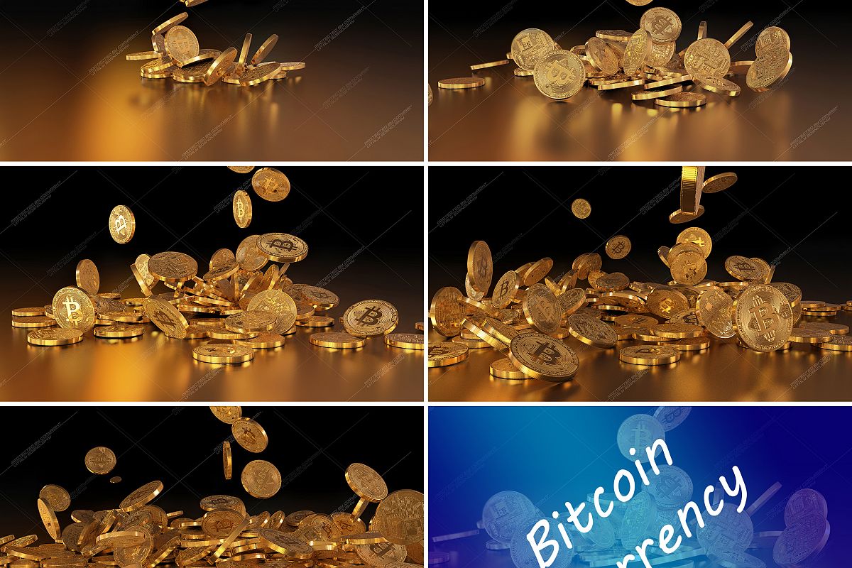 5 files - 3D rendering Bitcoins falling on a pile example image 1