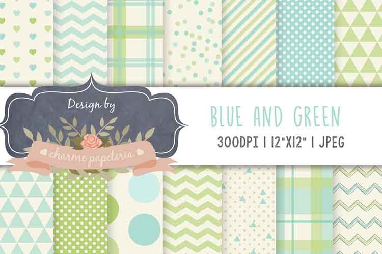 Green and blue digital paper, plaid paper, blue and green example image 1
