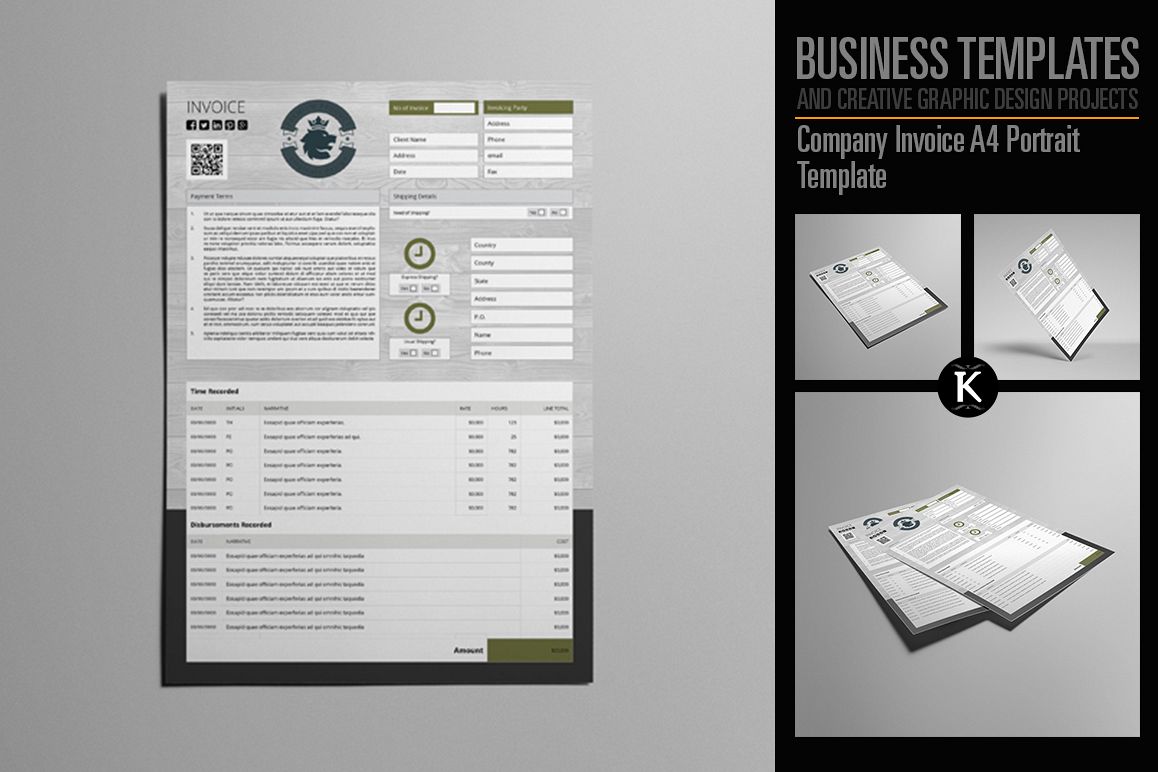 Company Invoice A4 Portrait Template example image 1