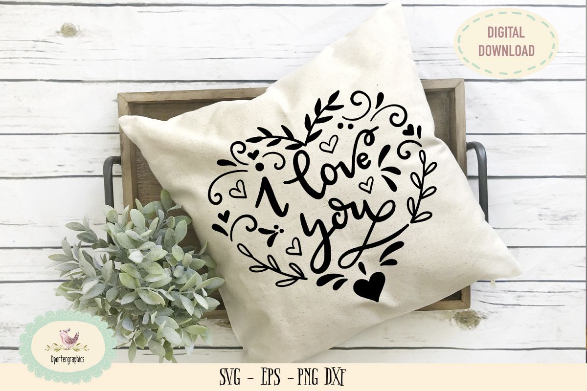 I love you flower heart SVG hand lettered example image 1