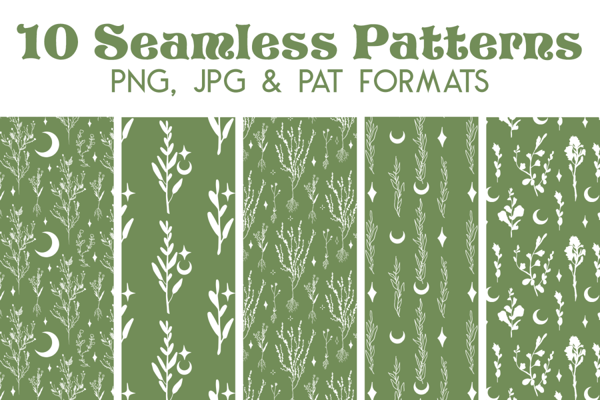 Floral Moon Seamless Pattern - Boho Digital Paper Pack example image 1