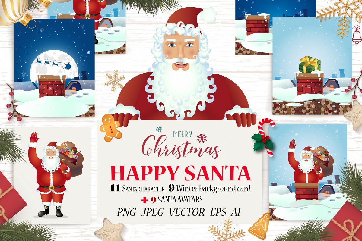 Santa Character vector Christmas set example image 1