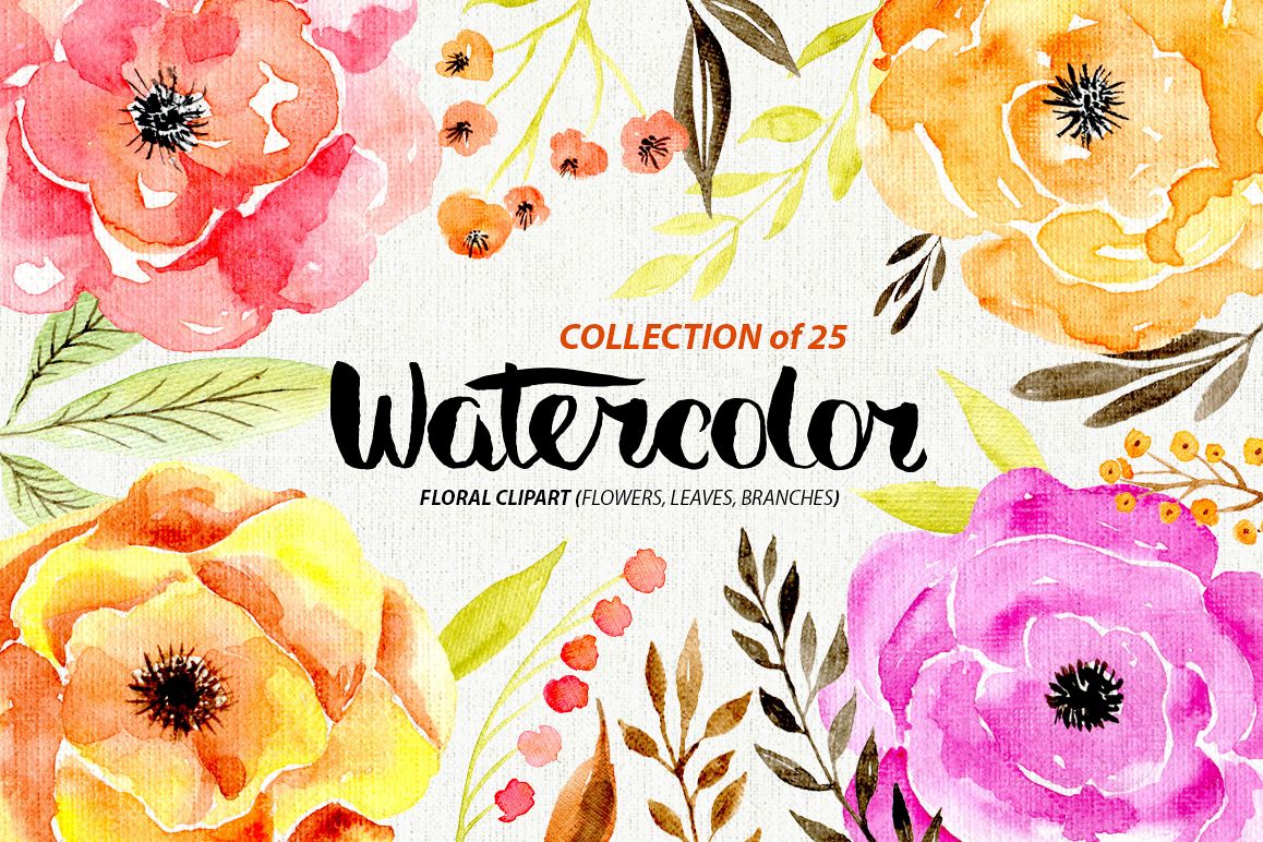 Watercolor flowers with canvas texture example image 1