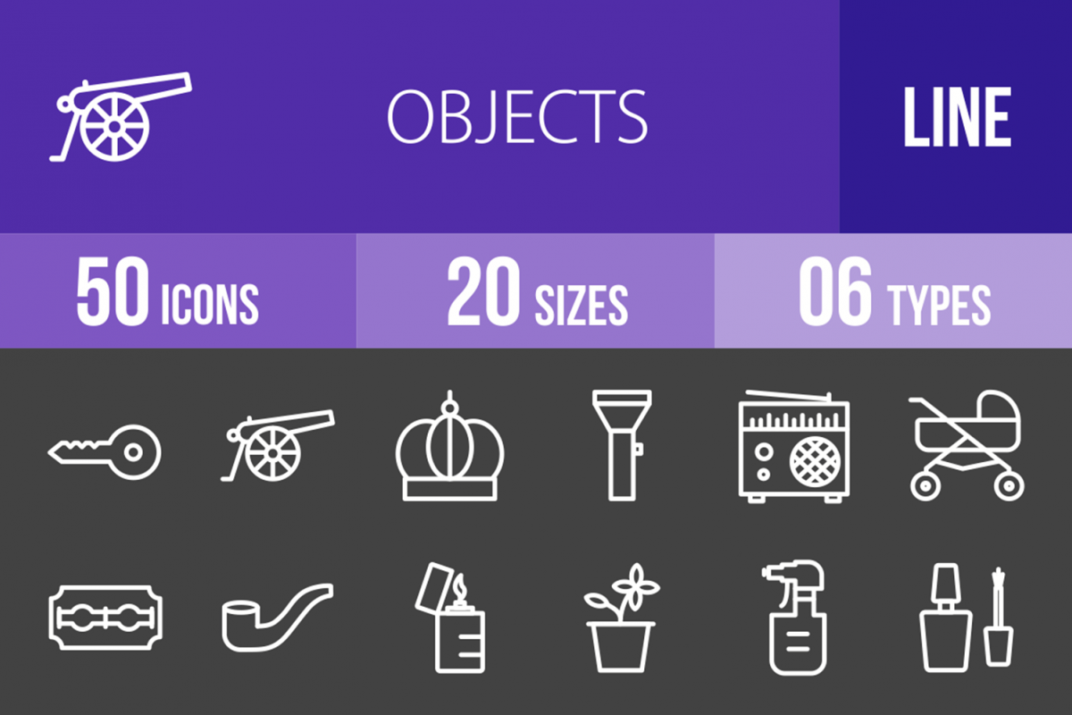 50 Objects Line Inverted Icons example image 1