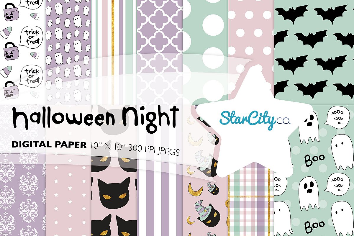 Hand Drawn Halloween Digital Paper in Pastel Colors example image 1