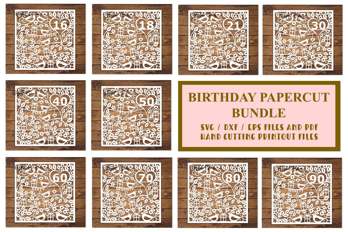 Download Birthday bundle. Paper cut SVG / DXF / EPS / PNG files