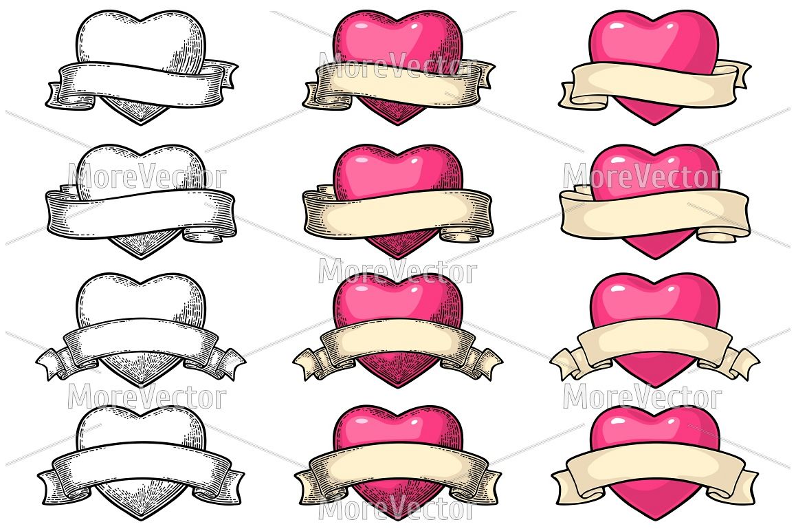 Heart with ribbon engraving example image 1