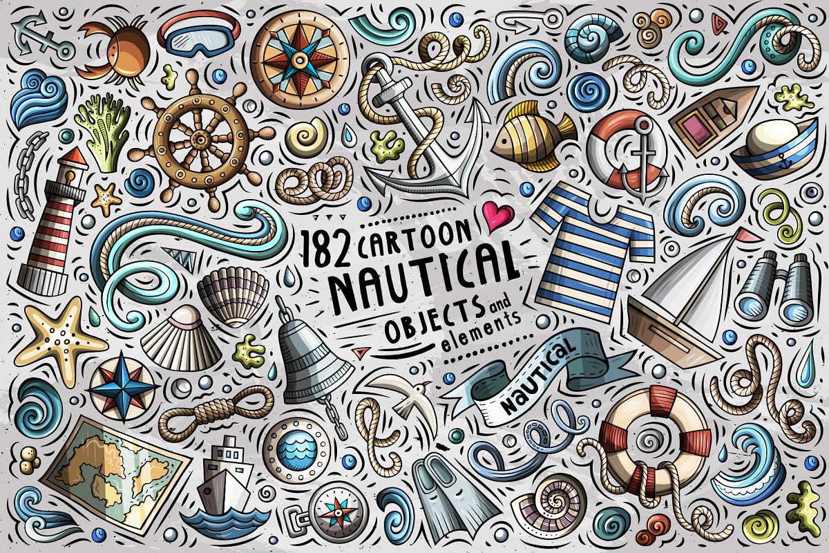 Nautical Cartoon Objects Set example image 1