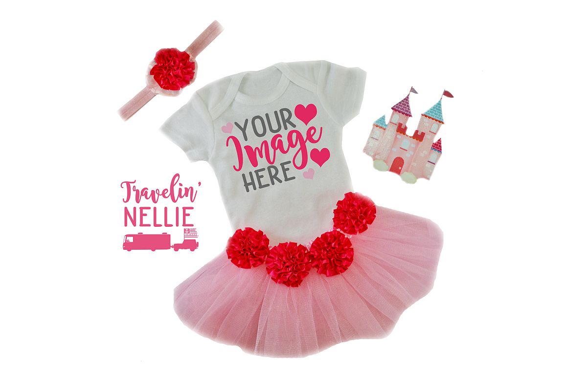 White Bodysuit Mockup Flat Lay Baby Girl Pink Tutu Princess example image 1