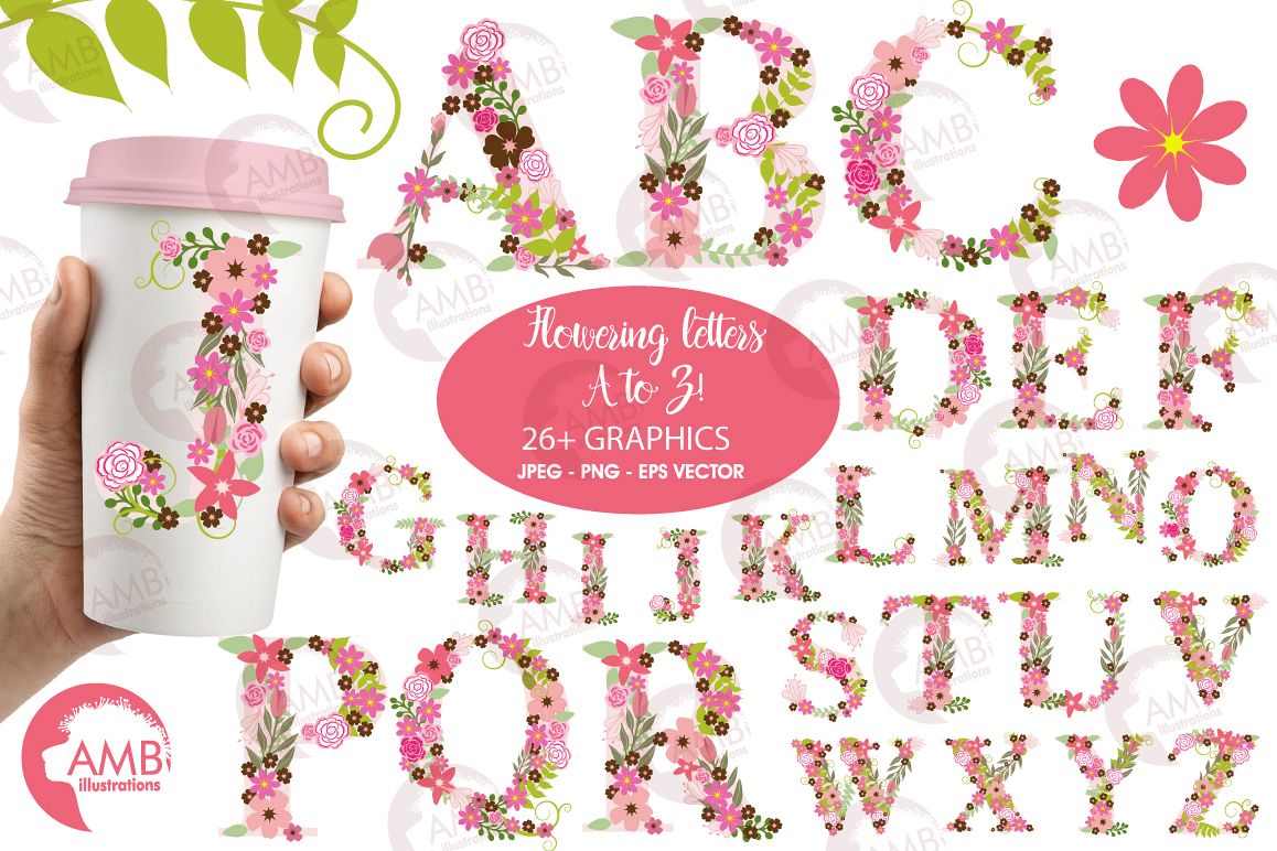 Floral alphabet clipart, graphics, illustrations AMB-1104 example image 1