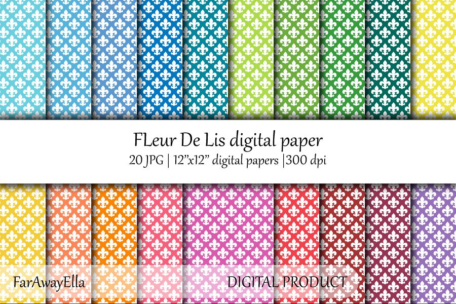 Fleur De Lis JPG digital paper | 20 seamless backgrounds example image 1