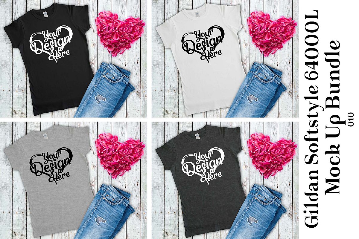 Gildan 64000L Ladies Black White & Grey Mockup Bundle example image 1