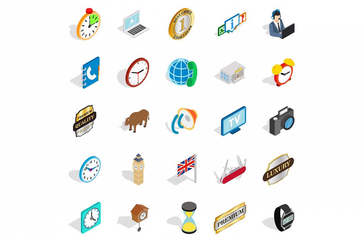 Time period icons set, isometric style example image 1