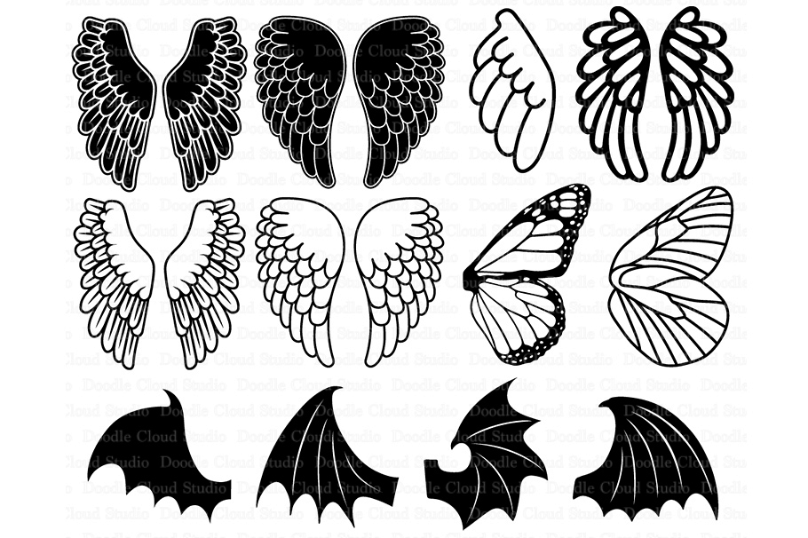 Download Angel Wings SVG, Bat Wings, Monarch Butterfly Wing SVG files for Silhouette Cameo and Cricut ...