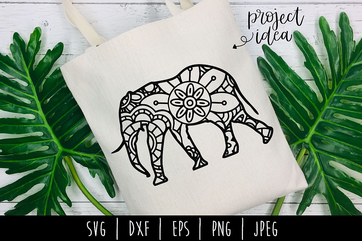 Elephant Mandala Zentangle SVG, DXF, EPS, PNG, JPEG example image 1