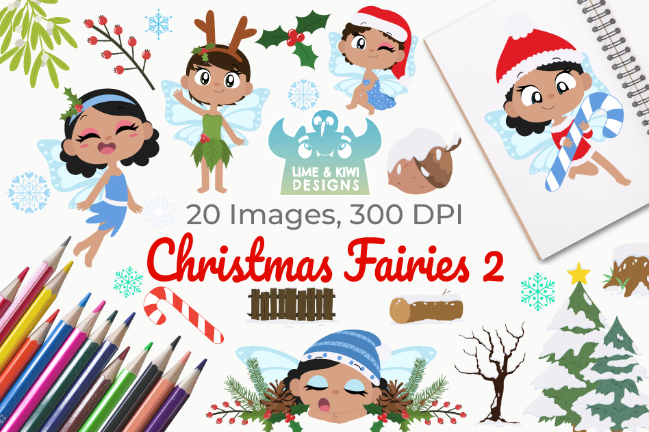 Christmas Fairies 2 Clipart, Instant Download Vector Art example image 1