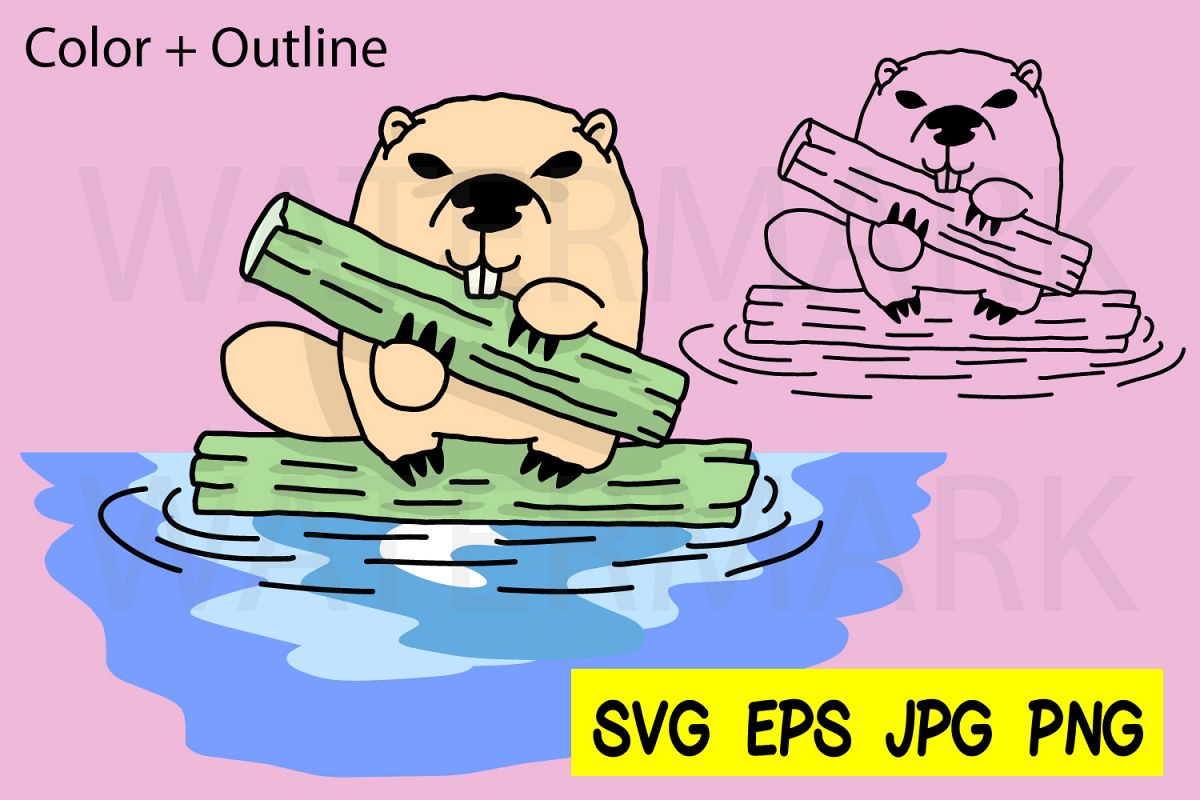 Beaver with a log- SVG-EPS-JPG-PNG example image 1