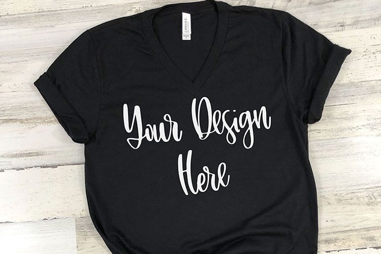 Bella 3005 Black V-Neck Mockup Photo - Flatlay Photo example image 1