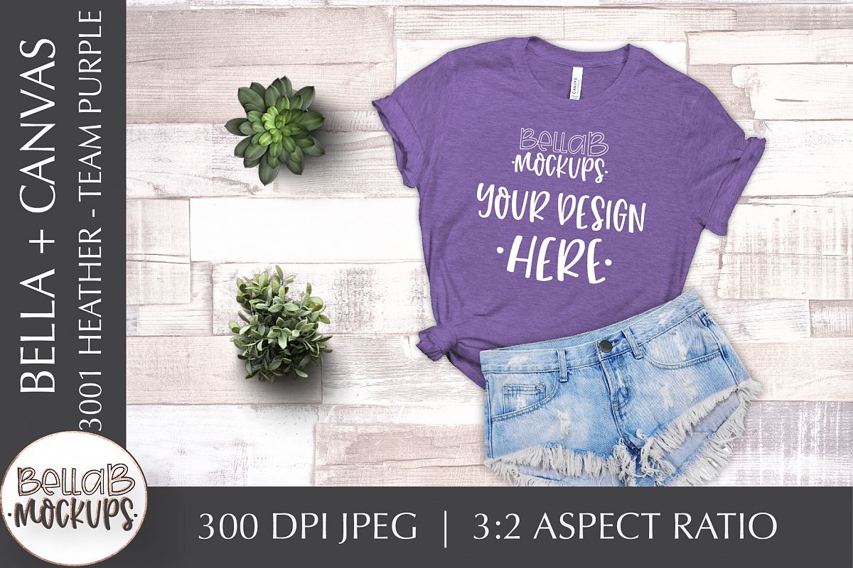 Bella Canvas 3001 Heather Woman's T Shirt Mockup-Team Purple