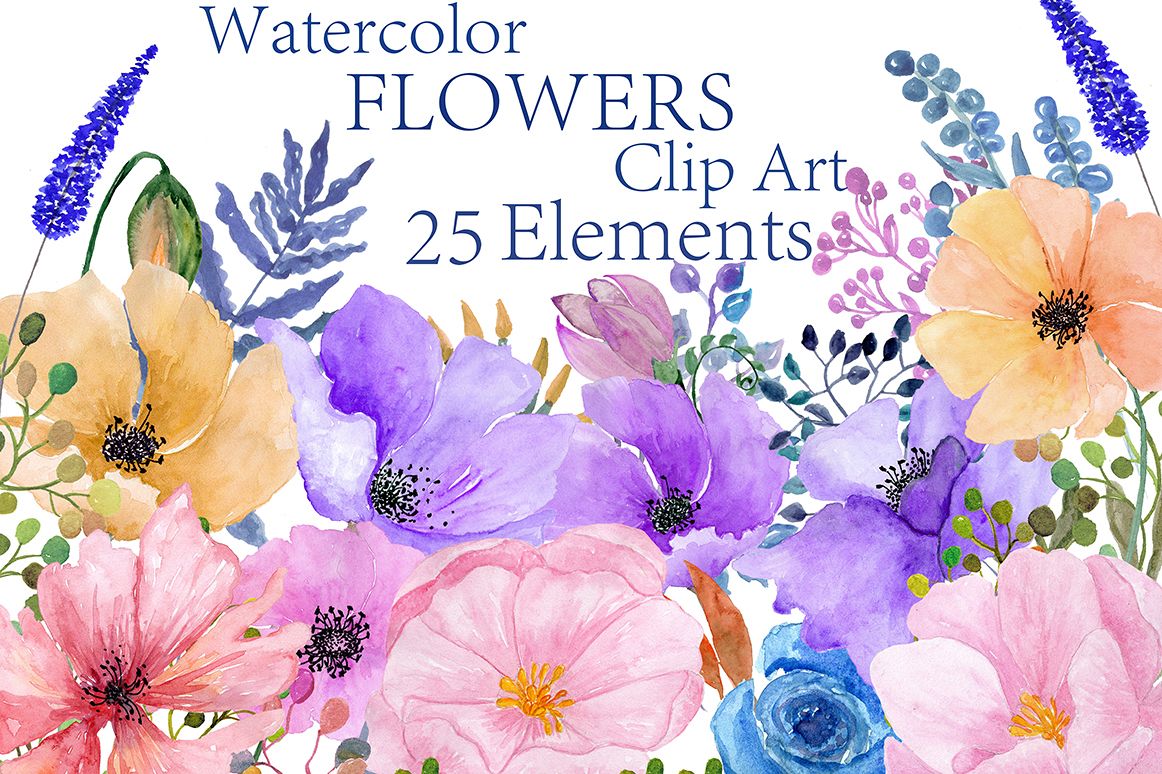 Watercolor flowers clipart example image 1