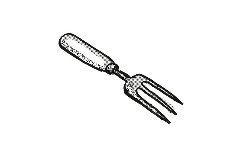 hand fork Garden Tool Cartoon Retro Drawing example image 1