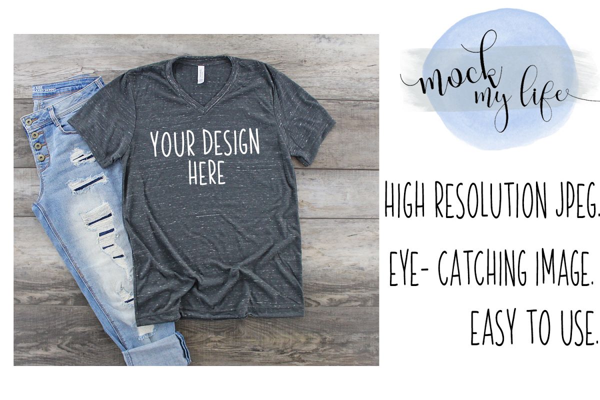 Bella Canvas Mockup / Plain Shirt Mock up / Charcoal Marble example image 1