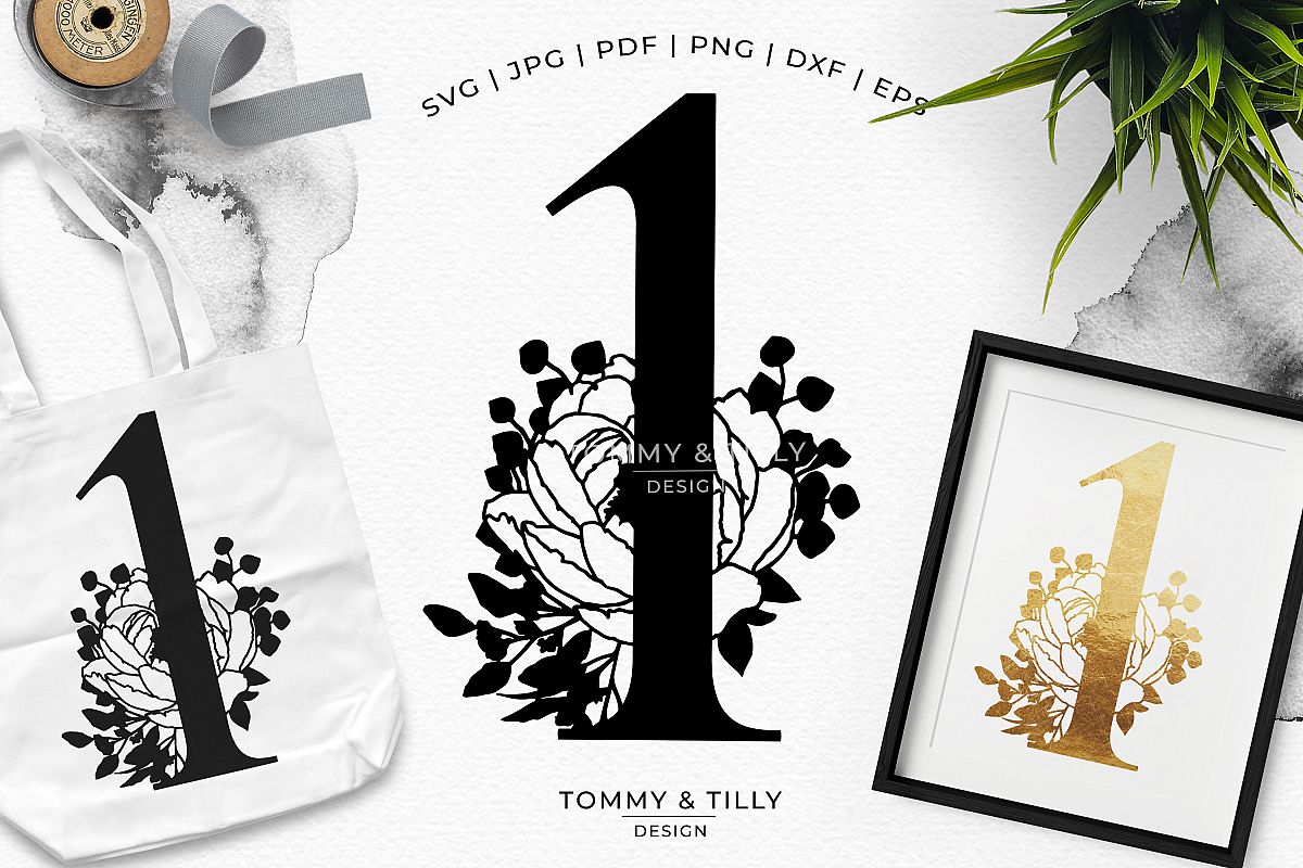 1 - Floral Bouquet Number Design - Paper Cut SVG EPS DXF PNG example image 1