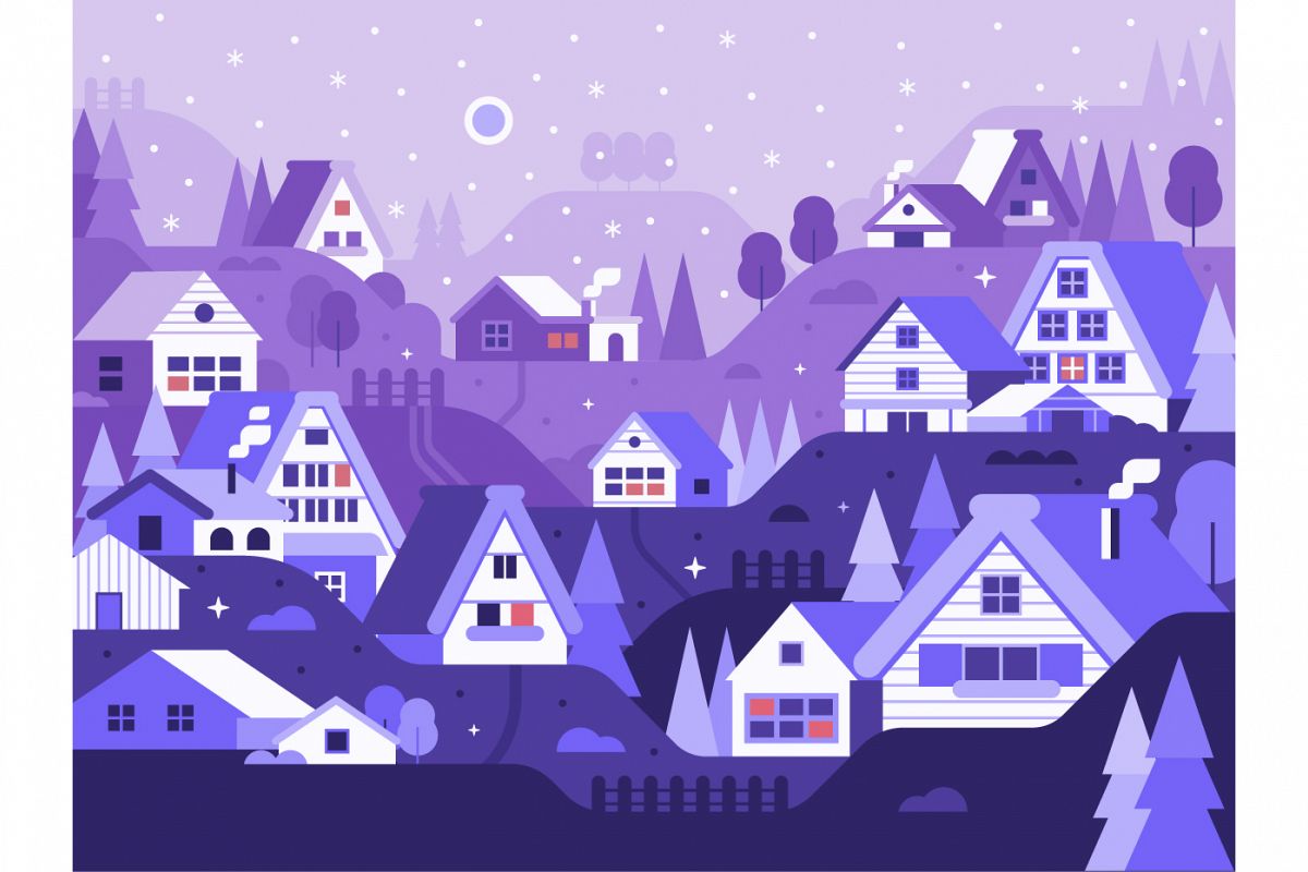 Snow Winter Village Landscape example image 1