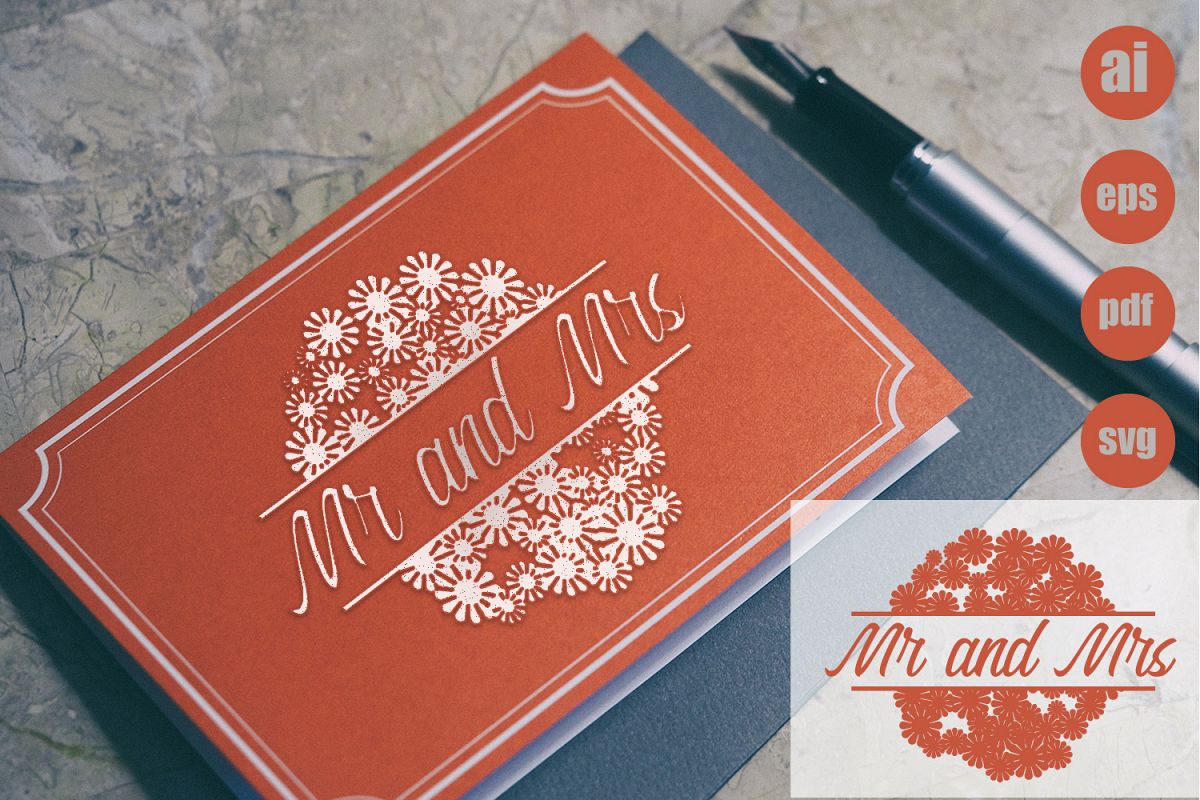 Mr and Mrs Flower Invitation Printable SVG, AI, EPS example image 1