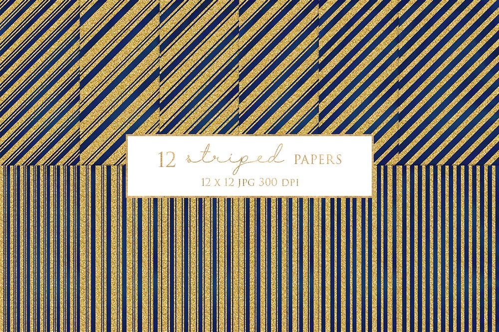 12 Gold Striped Digital Paper Pack example image 1
