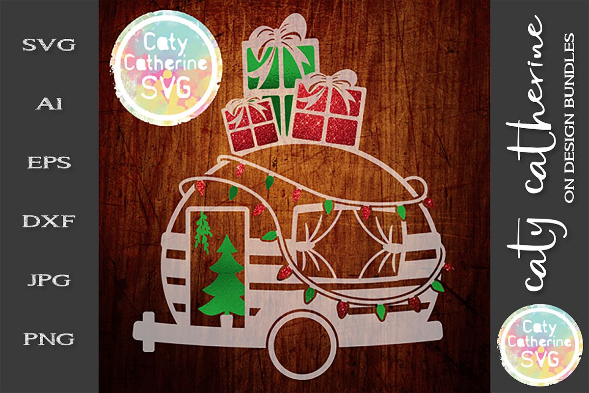 Camper Caravan With Christmas Lights Presents SVG example image 1