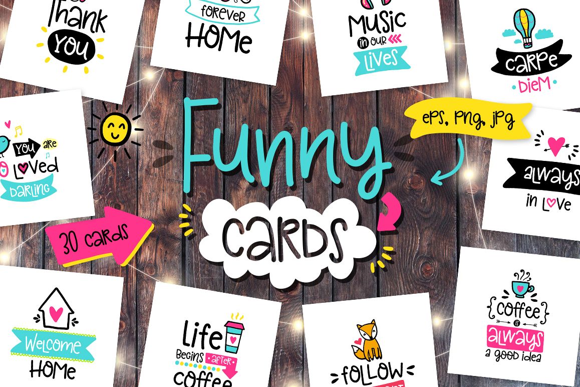 30 Funny Lettering Cards Collection example image 1