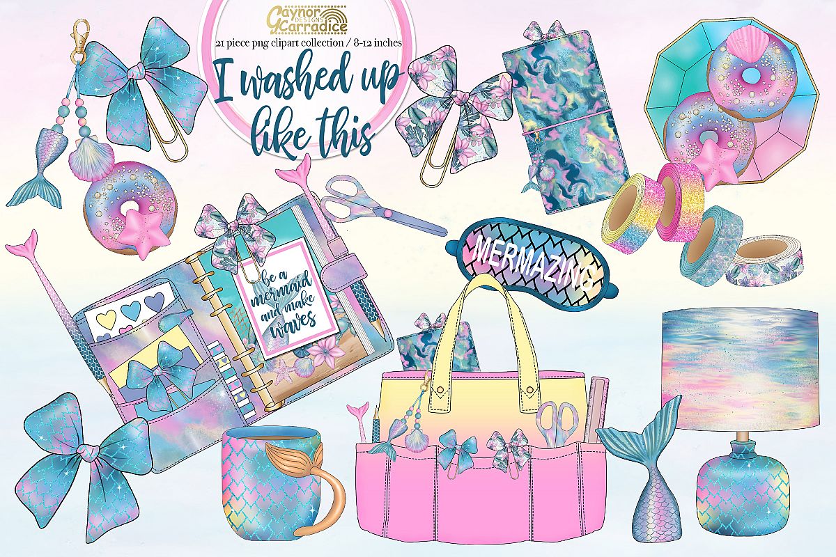 I washed up like this - mermaid planner clipart collection example image 1