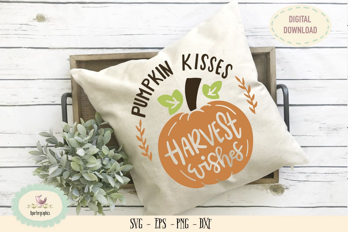 Pumpkin kisses harvest wishes SVG PNG thanksgiving sign example image 1
