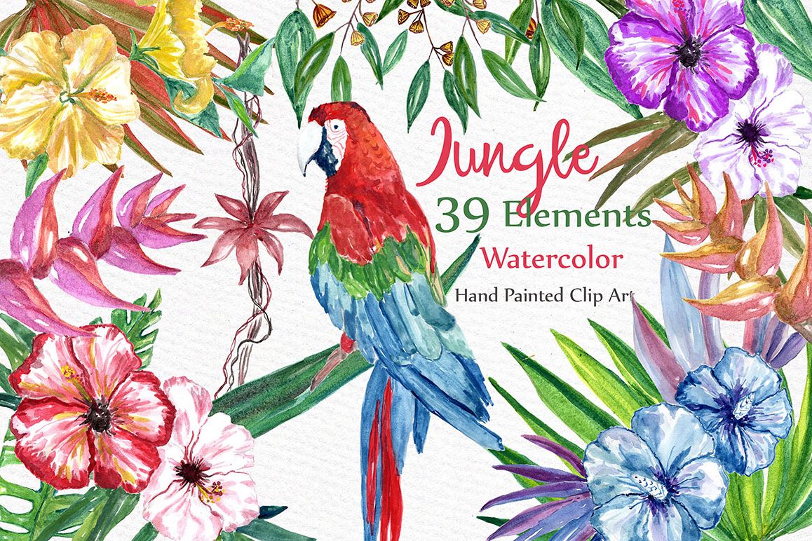 Watercolor Jungle clipart example image 1