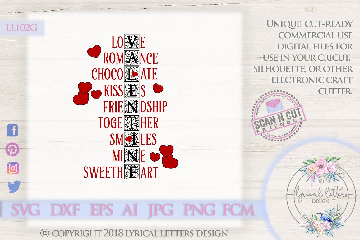 Valentine Word Art Valentine's Day SVG DXF Cut File LL102G example image 1