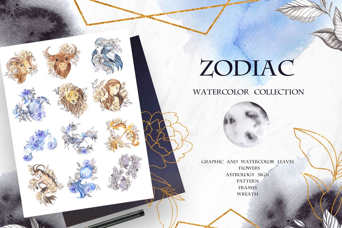 Zodiac. Watercolor collection example image 1