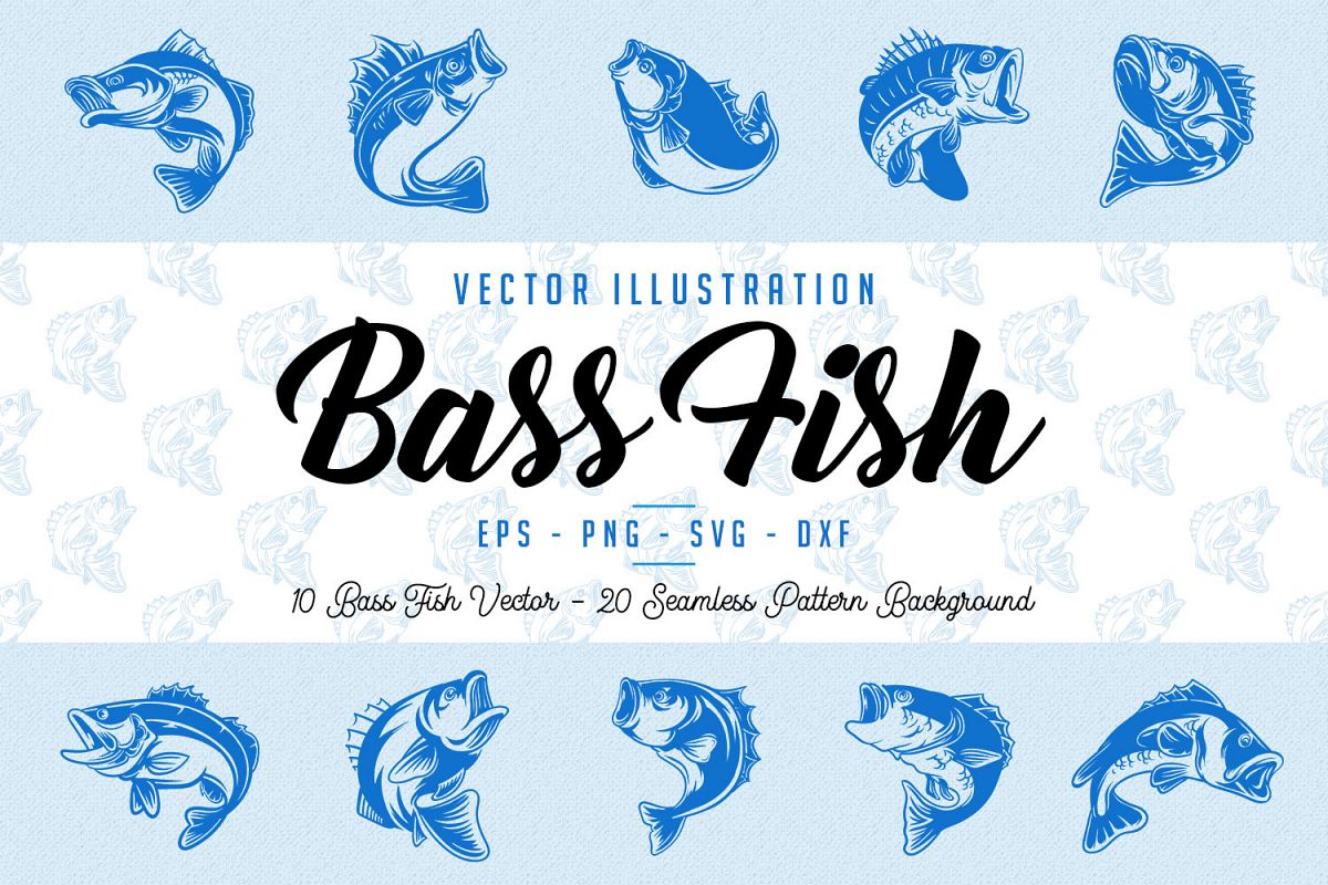 10 Bass Fish Vintage Illustration Collection in Vector example image 1