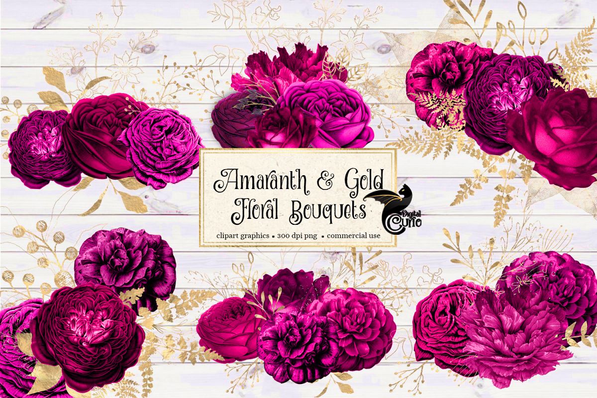 Amaranth and Gold Floral Bouquets example image 1